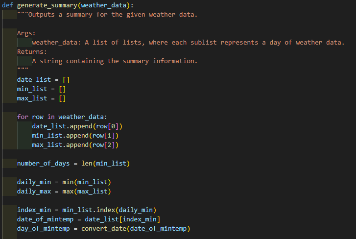 screenshot of code snippet from weather app